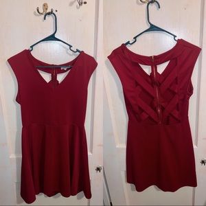 Crisscrossed Back Burgundy Mini Dress